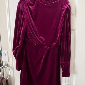 Karl Lagerfeld Velvet Long Sleeve Dress in Deep Purple